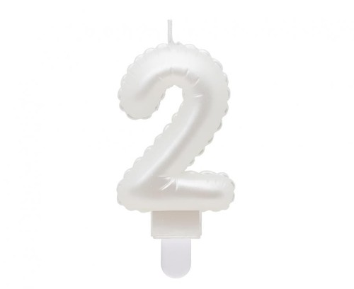 Świeczka B&C cyferka 2, perłowa biała, 7 cm