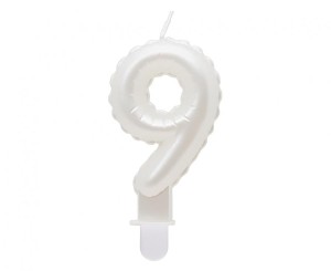 Świeczka B&C cyferka 9, perłowa biała, 7 cm