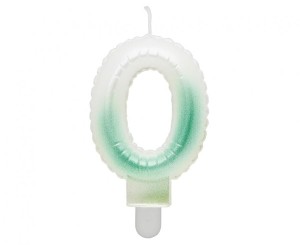 Świeczka cyferka 0, ombre, perłowa biało-zielona, 7 cm