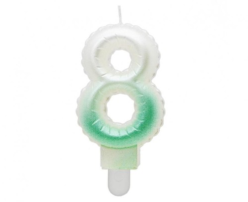 Świeczka cyferka 8, ombre, perłowa biało-zielona, 7 cm
