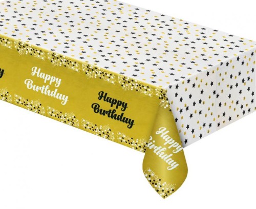 Obrus foliowy B&C "Happy Birthday" złoty, 137x183 cm