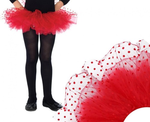 #STDZ Spódnica Tutu tiulowa dziecięca, czerwona w kropeczki roz.un.