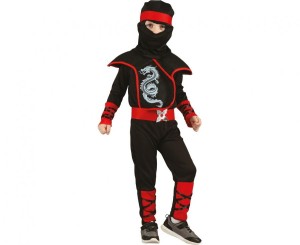 #STDZ Zestaw dla dzieci Ninja (kaptur, chusta na głowę, kamizelka, kombinezon, pasek), rozm. 92/104 cm