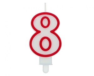 Świeczka cyferka "8", czerwony kontur 7 cm