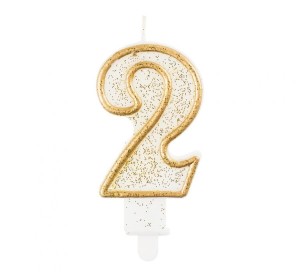 Świeczka B&C cyferka "2", złoty kontur