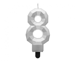 Świeczka cyferka 8 - Diament, metalik srebrny, 7.6 cm