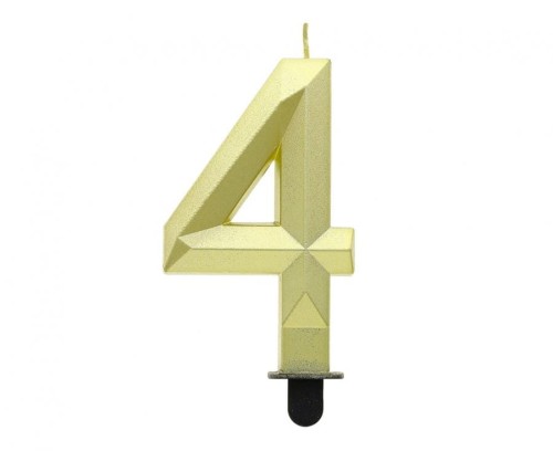 Świeczka cyferka 4 - Diament, metalik złoty, 7.6 cm