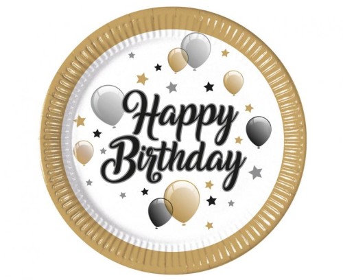 Talerzyki papierowe Milestone Party Happy Birthday, next generation, 23cm, 8 szt.	 (plastic-free)