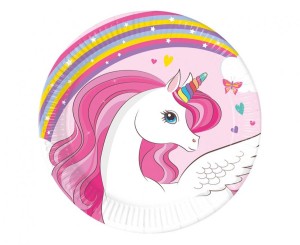 Talerzyki papierowe Unicorn Rainbow Colors, next generation, 20cm, 8 szt. (plastic-free)