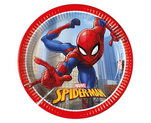 Talerzyki papierowe Spiderman Crime Fighter, next generation 20cm, 8 szt. (plastic-free)
