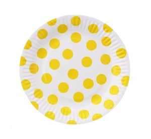 Talerzyki papierowe Groszki (żółte 012C), 18 cm, 6 szt.