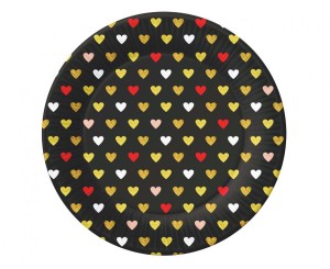 Talerzyki papierowe Kolekcja XOXO (czarne), 18 cm/ 6 szt.