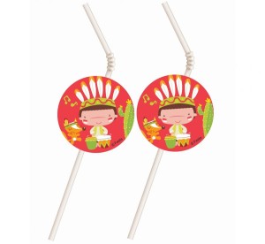 Rurki (słomki) z medalionem "Indiańskie Party", 6 szt.