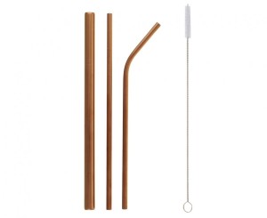 Rurki metalowe, różowo-złote, shake, zagięta, prosta i szczoteczka