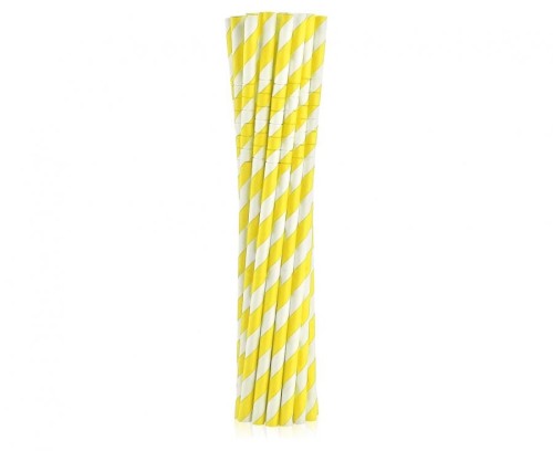 Rurki (słomki) pap. łamane, żółte paski, 6x200mm / 12 szt. KK