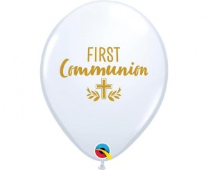Balon QL 11" z nadr. First communion, biały/ 25 szt.