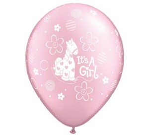 Balon QL 11" z nadr. "It is a Girl", metalik różowy / 25 szt.