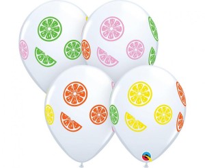 Balon QL 11" z nadr. Kawałki owoców, biały/ 50 szt.