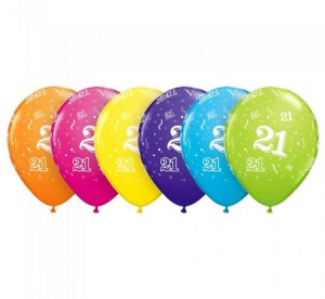 Balon QL 11" z nadr. "21", pastel mix tropikalny / 6 szt.