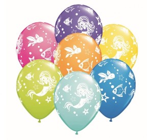Balon QL 11" z nadr. "Wesoła Syrenka i Przyjaciele", pastel mix / 25 szt.