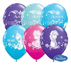 Balon QL 11" z nadr. "Anna, Elsa & Olaf ", pastel błękitny, fioletowy, żurawinowy i turkusowy / 25 szt. ST ASORT