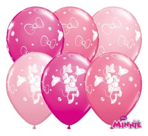 Balon QL 11" z nadr. "Minnie ", pastel mix specjalny / 25 szt. ST ASORT