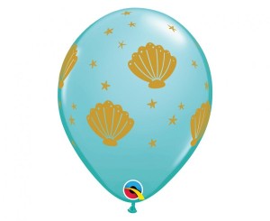 Balon QL 11" z nadr. "Sea Shell", pastel turkusowy / 6 szt.