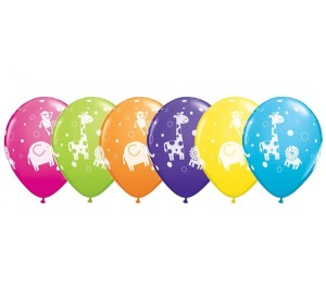 Balon QL 11" z nadr. "Zwierzęta z dżungli", pastel mix tropikalny / 25 szt.