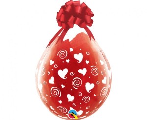 Balon QL 18" Stuff z nadr. "Serduszka i spirale białe", crystal transparent / 25 szt.