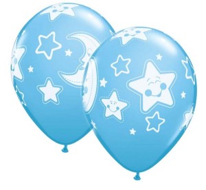 Balon QL 11" z nadr. "Baby Moon & Stars" , pastel błękitny / 6 szt.