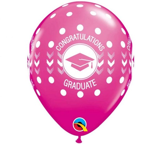 Balon QL 11" z nadr. " Congratulations Graduate Dots", pastel żurawinowy / 25 szt. KK