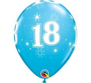 Balon QL 11" z nadr. "18 gwiazdki i kółka", pastel turkusowy / 6 szt.