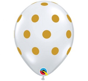 Balon QL 11" z nadr. "Duże Grochy", złote / 25 szt.