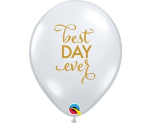 Balon QL 11" z nadr. Best Day Ever, transparentny / 25 szt.