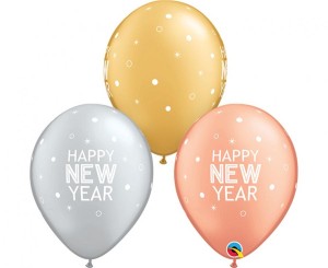 Balon QL 11 cali z nadr. Happy new year, miks kolorów / 25 szt.
