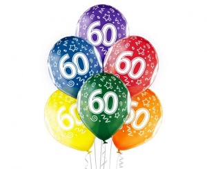 Balony D11 60th Birthday, 1c/5s, 6 szt.