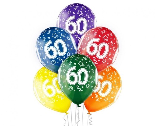 Balony D11 60th Birthday, 1c/5s, 6 szt.