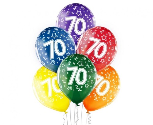 Balony D11 70th Birthday, 1c/5s, 6 szt.