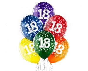 Balony D11 18th Birthday, 1c/5s, 6 szt.