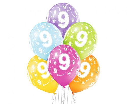 Balony D11 9th Birthday, Mix 1c/5s, 50 szt.