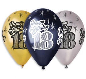 Balony Premium "Happy Birthday 18", metaliczne, 12" / 6 szt.