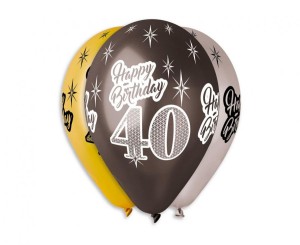 Balony Premium "Happy Birthday 40", metaliczne, 12" / 6 szt.