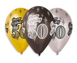 Balony Premium "Happy Birthday 50", metaliczne, 12" / 6 szt.