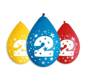 Balony 12" z nadr. "2", pastel mix / 5 szt. (wiszące)