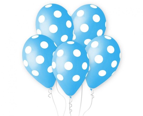 Balony Premium Grochy, błękitne, 12"/ 5 szt.