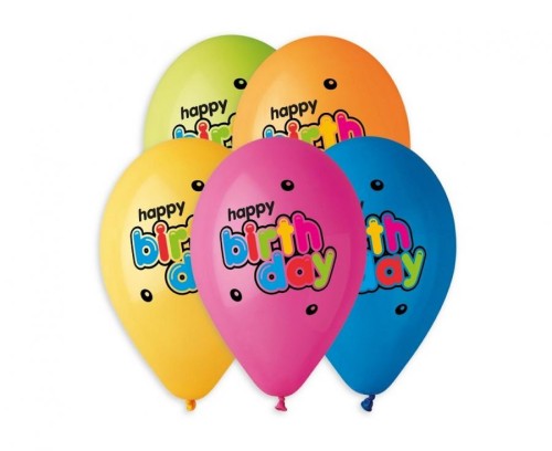 Balony Premium Hel Happy Birthday, 13 cali/ 5 szt.