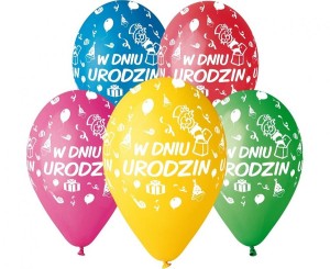 Balony Premium Hel W Dniu Urodzin, 13 cali/ 5 szt.