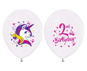 Balony 2 Urodziny (jednorożce), 12"/ 5 szt.