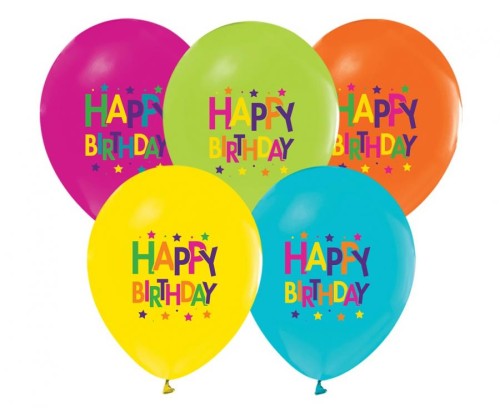 Balony Happy Birthday (gwiazdki), 12"/ 5 szt.