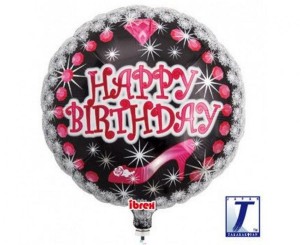 Balon Ibrex Hel, okrągły 14", Happy Birthday Heel&Diamond, packed